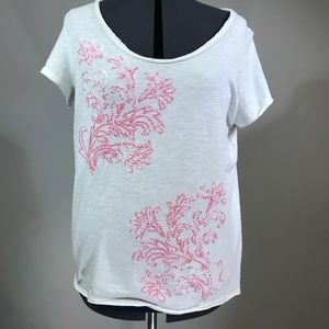INC Hot Pink & White Embellished Short Sleeve Tee
